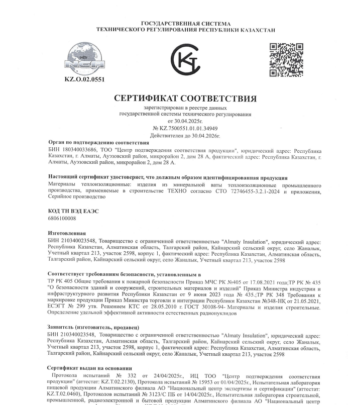 Сертификат Минеральная Вата ИЗОБОКС, ТЕХНОВЕНТ. рус.