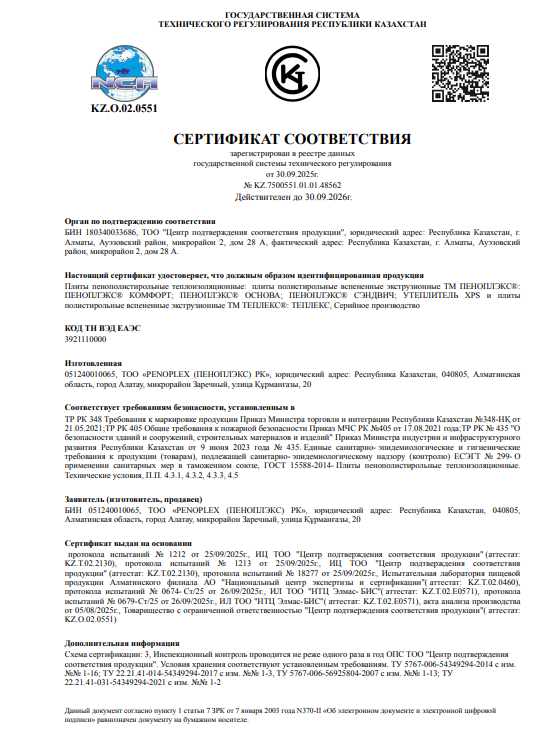 Сертификат соответствия ПЕНОПЛЭКС (рус)